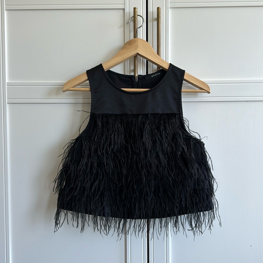 Black feathery short top